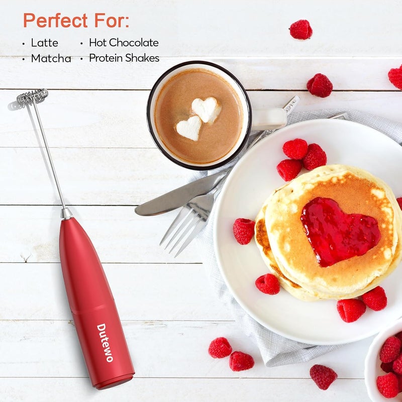 Dutewo Hand Mixer Milk Frother for Coffee - Frother Handheld Foam Maker for Lattes, Electric whisk Drink Mixer Mini Foamer for Cappuccino, Frappe, Matcha, Hot Chocolate, Red 199C - Image 5